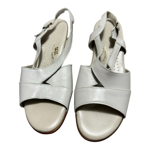 SAS Caress Size US 10.5N Sandal Bone Leather Buckle Tripad Comfort Wedge - Picture 1 of 10
